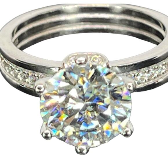 Moissanite (3 cts. t.w.) Sterling Silver Engagement Ring (Sz 6) *GRA Certified* - Picture 2 of 16